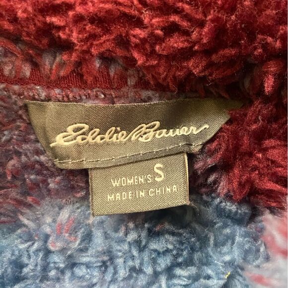 Eddie Bauer Blue and Burgundy Checked Plush Quarter Zip - Picture 7 of 8
